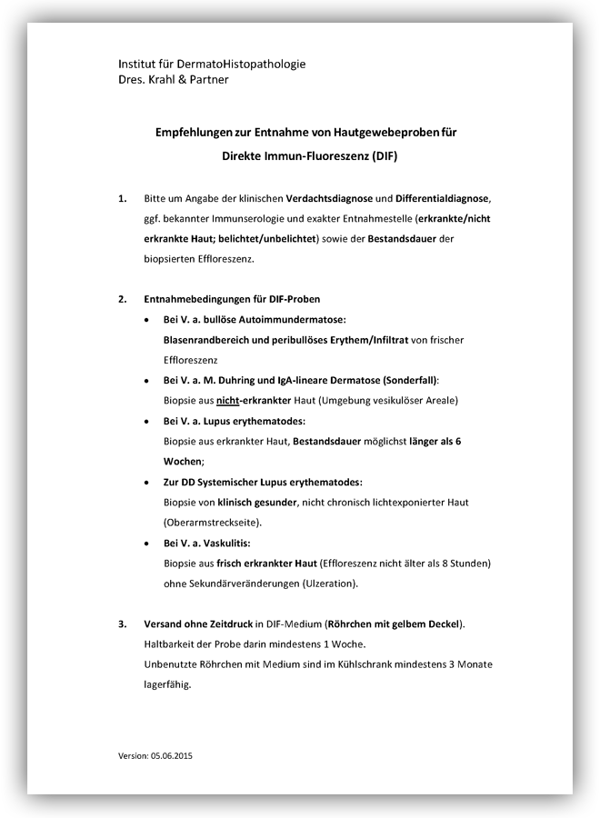 Entnahme von Hautgewebeproben für DIF